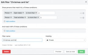 Christmas card list filter in Pipedrive